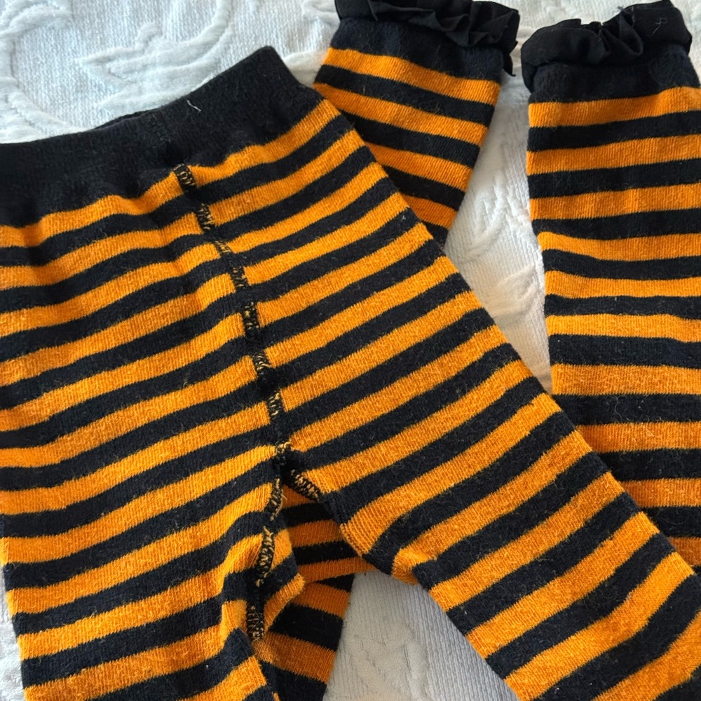 Rufflebutts Girls Size 4-6 Orange Black Striped Footless Ruffle Tights Halloween
